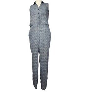 New York & Company Sleeveless Half Button Down Printed Jumpsuit S
